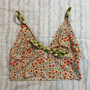 Aerie Floral Bikini Top - Red and Green
